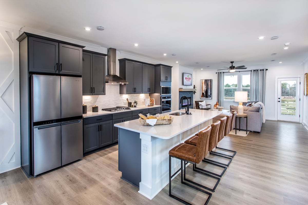 kitchen with center island and gray cabinets