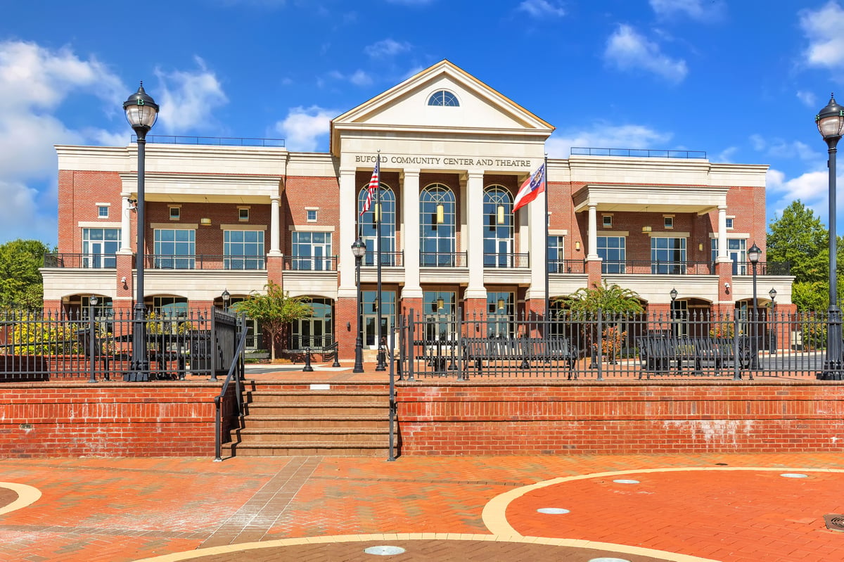 front of brick community center & theater